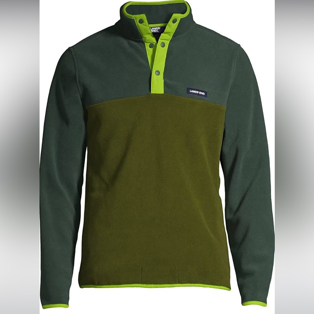Lands’ End Heritage Men’s M Fleece Snapneck Pullover in Willow/Deep Woodland